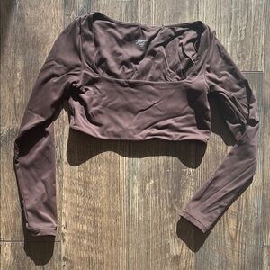 YOUNGLA Chocolate Brown Long Sleeve Crop Top